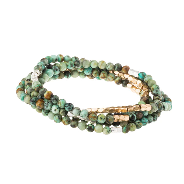 Scout - Stone Wrap Bracelet/Necklace African Turquoise/Silver & Gold - Stone of Transformation