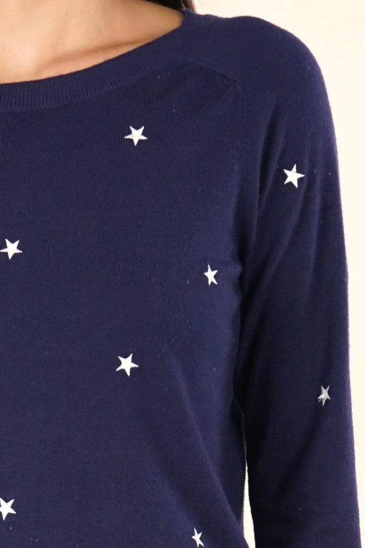 Star Embroidered Pullover Sweater - Navy