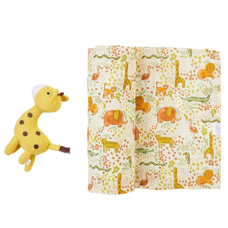 Mud Pie Baby Safari Swaddle and Rattle Set
