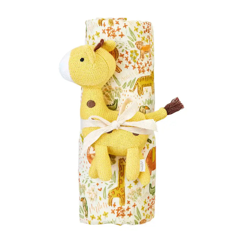 Mud Pie Baby Safari Swaddle and Rattle Set