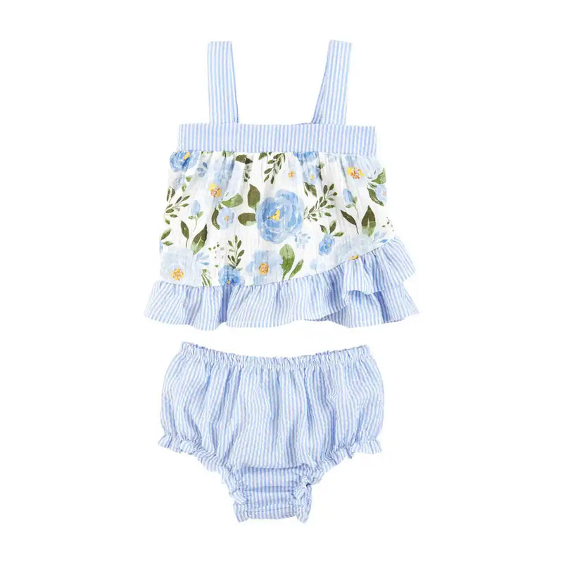 FINAL SALE Mud Pie Blue Rose Pinafore and Bloomer Set