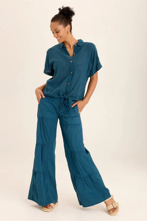 XCVI Teagan Gauze Tie-Front Tortioiseshell Button-Up -  in Abyss Pigment