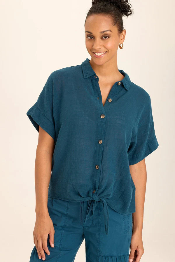XCVI Teagan Gauze Tie-Front Tortioiseshell Button-Up -  in Abyss Pigment