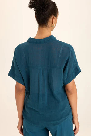 XCVI Teagan Gauze Tie-Front Tortioiseshell Button-Up -  in Abyss Pigment