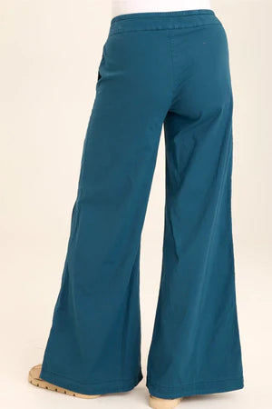 XCVI Tiered Wide Leg Drawstring Flare Ruched Pant -  in Abyss Pigment