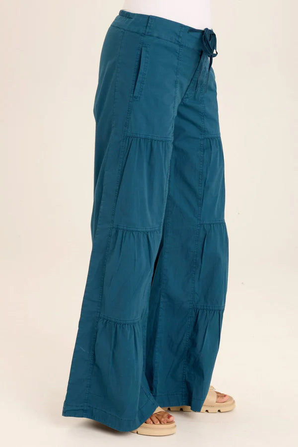 XCVI Tiered Wide Leg Drawstring Flare Ruched Pant -  in Abyss Pigment