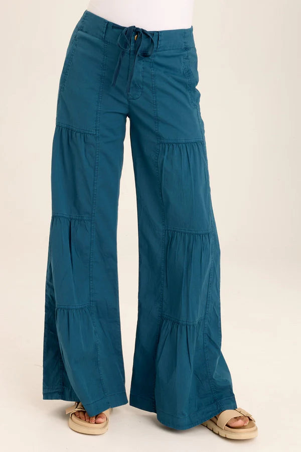 XCVI Tiered Wide Leg Drawstring Flare Ruched Pant -  in Abyss Pigment