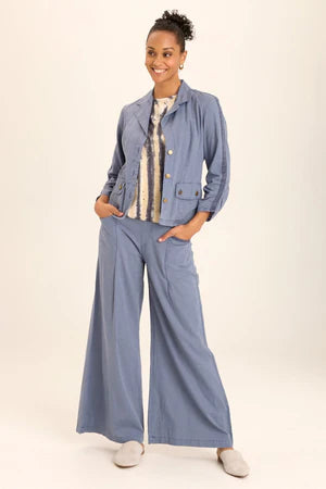 XCVI Wearables Folksy Linen/Stretch 4-Pocket Shirred Blazer - Hypnotic Pigment