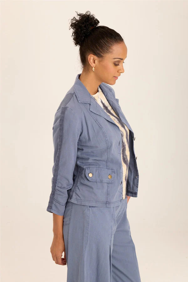 XCVI Wearables Folksy Linen/Stretch 4-Pocket Shirred Blazer - Hypnotic Pigment