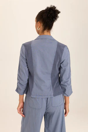 XCVI Wearables Folksy Linen/Stretch 4-Pocket Shirred Blazer - Hypnotic Pigment