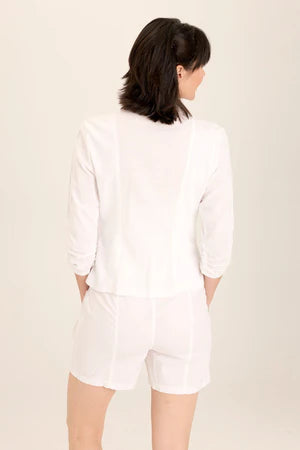 XCVI Wearables Folksy Linen/Stretch 4-Pocket Shirred Blazer - White