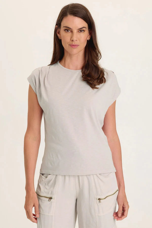 XCVI Wearables Arwen Soft Jersey Mock Neck Tee  in Sonic Silver