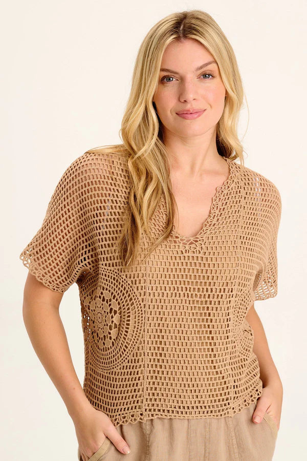 XCVI Centre Crochet Layered Top  in Roebuck