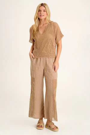 XCVI Centre Crochet Layered Top  in Roebuck