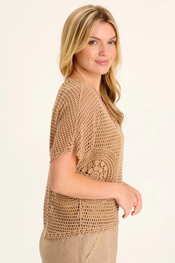 XCVI Centre Crochet Layered Top  in Roebuck