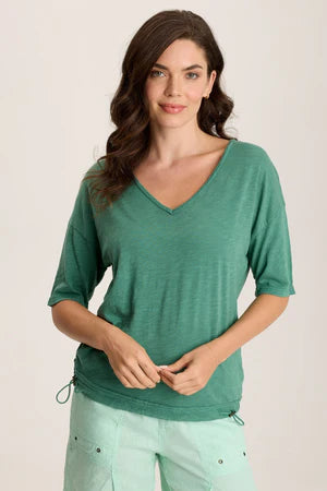 XCVI Rajni V-Neck Cinchable Hem Tee  in Feldspar