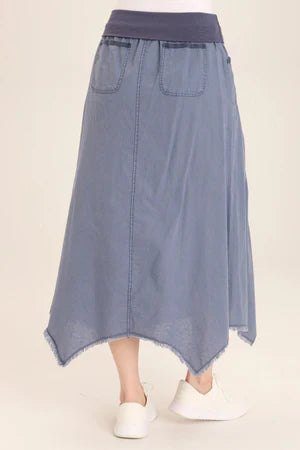 XCVI Wearables Triste Linen Bohemian Sharkbite Maxi Skirt  in Hypnotic Pigment