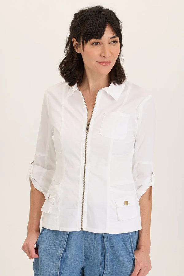 XCVI Wearables Linen Raphael Distressed Blazer  in White
