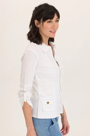 XCVI Wearables Linen Raphael Distressed Blazer  in White