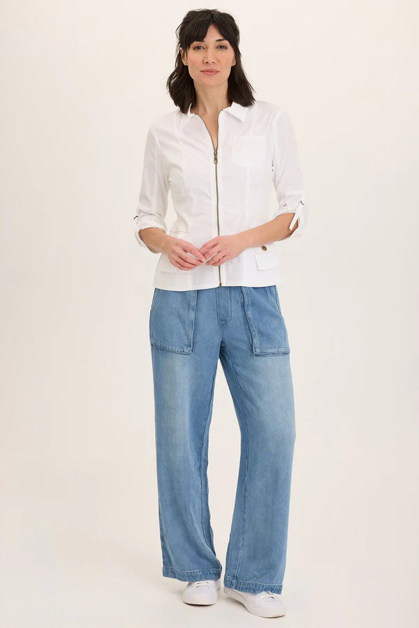XCVI Wearables Linen Raphael Distressed Blazer  in White