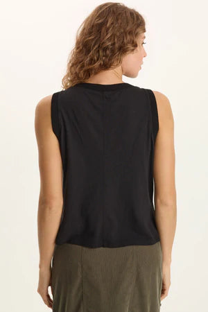XCVI Katrine Soft Twill Embroidered Artisan Tank  in Black