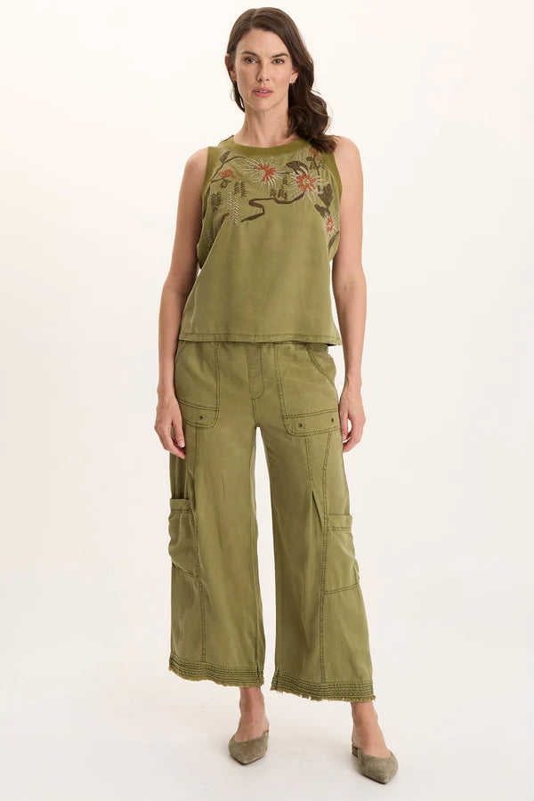 XCVI Katrine Soft Twill Embroidered Artisan Tank  in Thicket Pigment