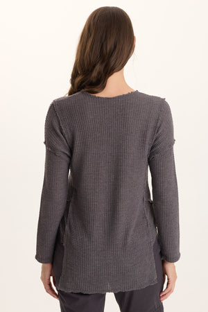 XCVI Arnie Thermal Asymmetrical Hem V-Neck Top  in Ashlar