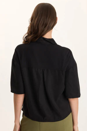 XCVI Tage Soft Twill Snap-Up Top  in Black