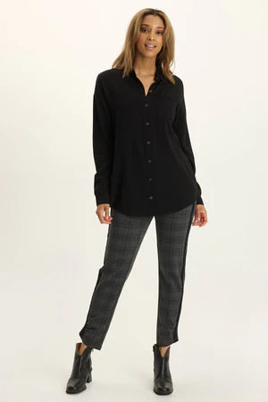 XCVI Wearables Dusten Lightweight Oversize Button-Up  in Black