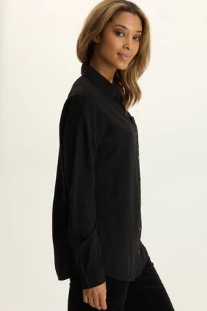XCVI Wearables Dusten Lightweight Oversize Button-Up  in Black