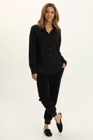 XCVI Wearables Dusten Lightweight Oversize Button-Up  in Black