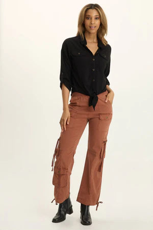 XCVI Wearables Tyrell Lightweight Tie-Front Button-Up  in Black