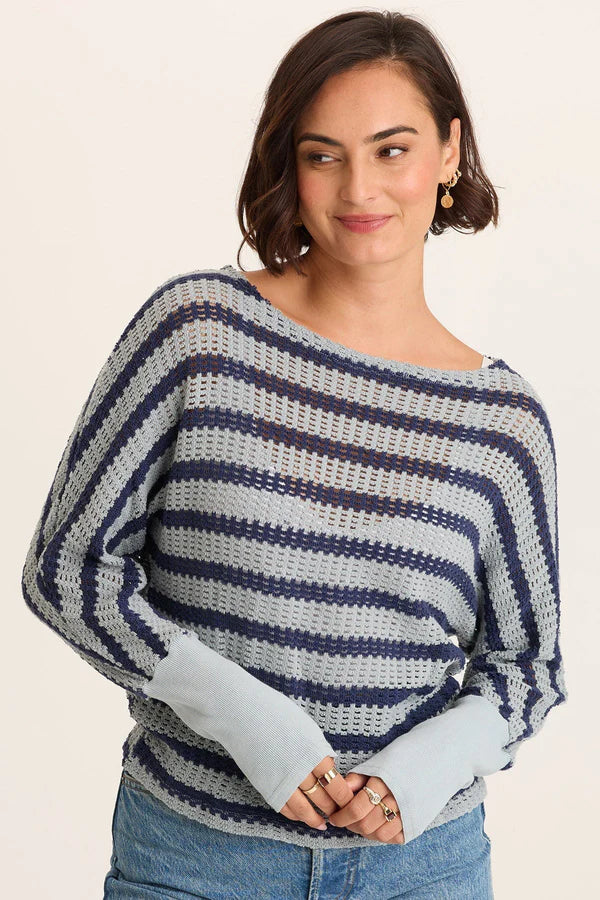 XCVI Gowen Stripe Knit Kimono Long Sleeves Top  in Carefree Pigment
