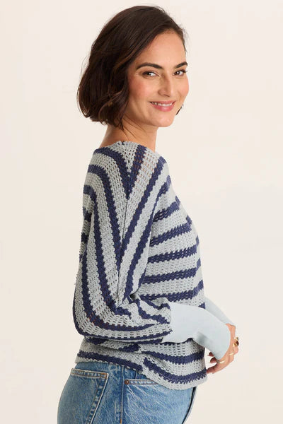 XCVI Gowen Stripe Knit Kimono Long Sleeves Top  in Carefree Pigment