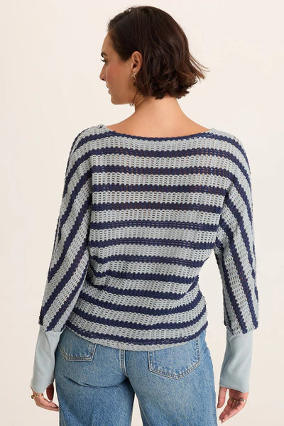 XCVI Gowen Stripe Knit Kimono Long Sleeves Top  in Carefree Pigment
