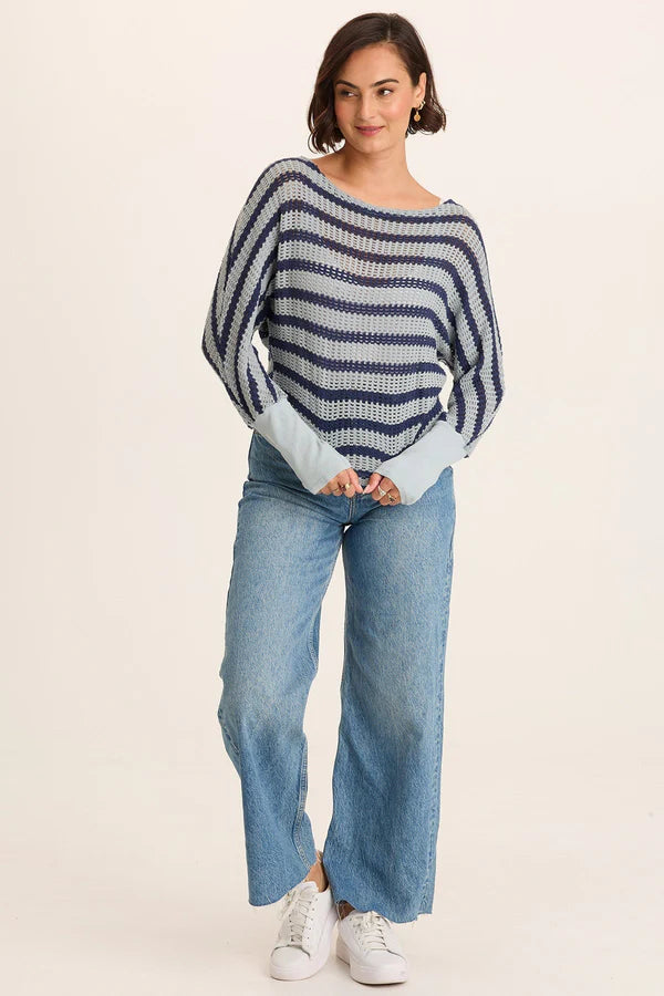 XCVI Gowen Stripe Knit Kimono Long Sleeves Top  in Carefree Pigment