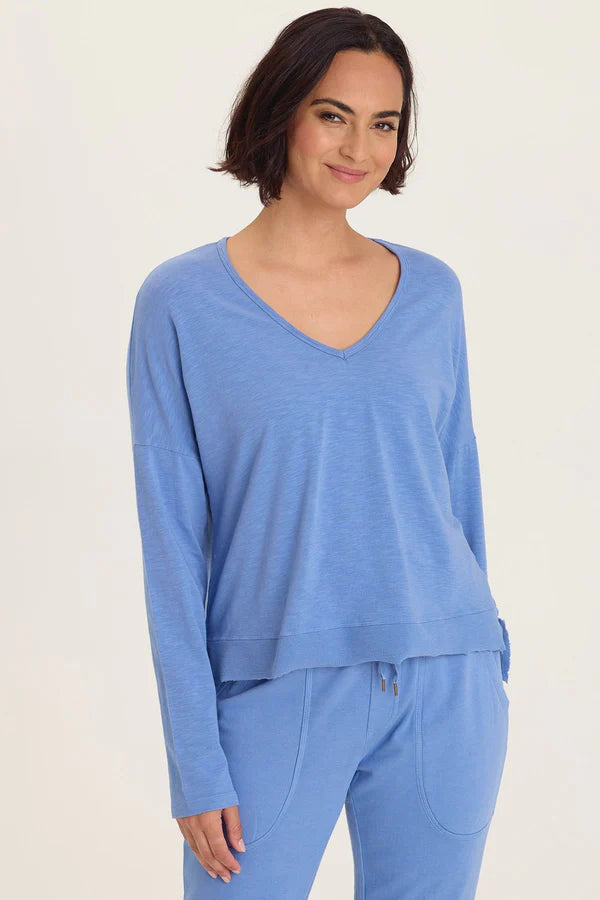 XCVI Wearables Odilia High-Low Long Sleeve V-Neck Top  in Shasta Lake