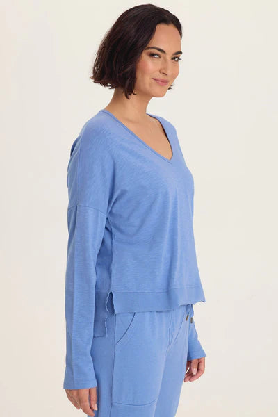 XCVI Wearables Odilia High-Low Long Sleeve V-Neck Top  in Shasta Lake