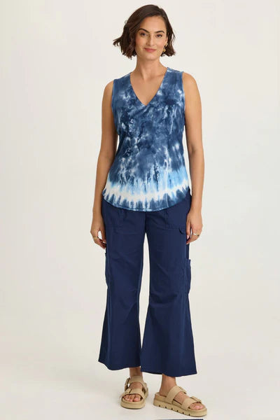 XCVI Wearables Leopold Poplin Darted Knee Cargo Crop  in Airdale Pigment