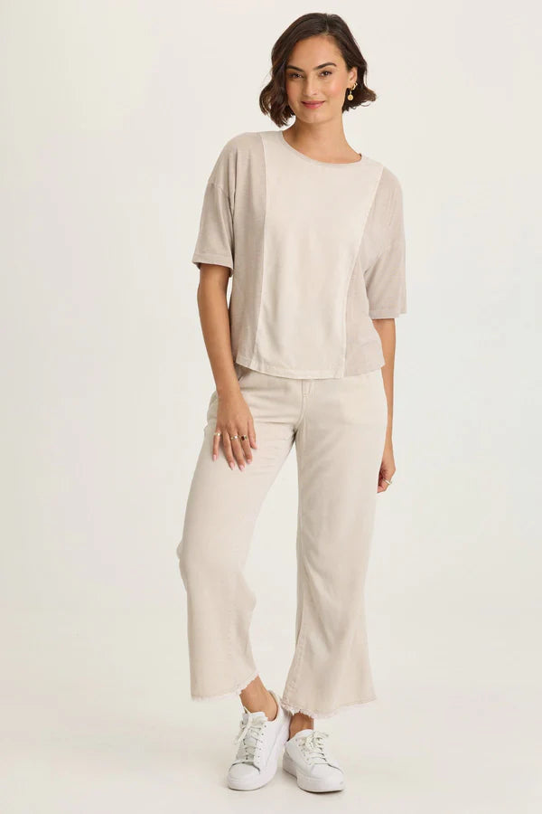 XCVI Wearables Lino Twill/Jersey Boat Neck Tee  in Clay Pot Pigment