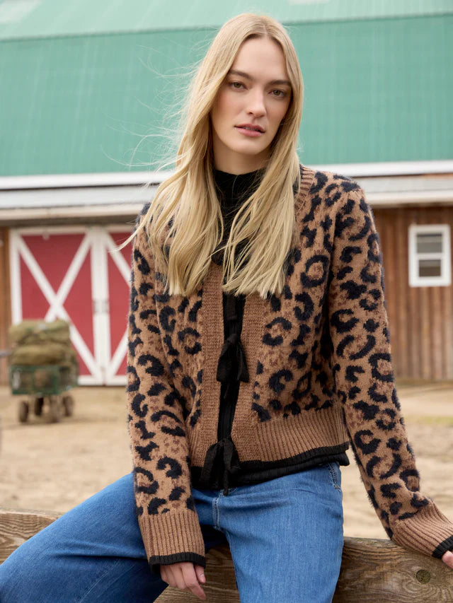 Charlie B Bow Tie Jacquard Knit Cardigan - Animal