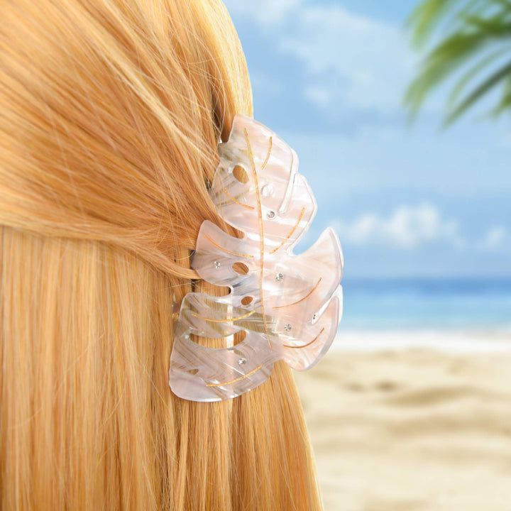 Monstera Deliciosa Leaf Hair Clip with Rhinestones