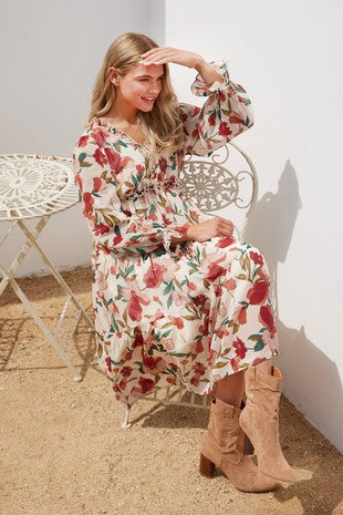 Floral Print Chiffon Tiered Midi Dress - Sizes Small - 3XL Curvy