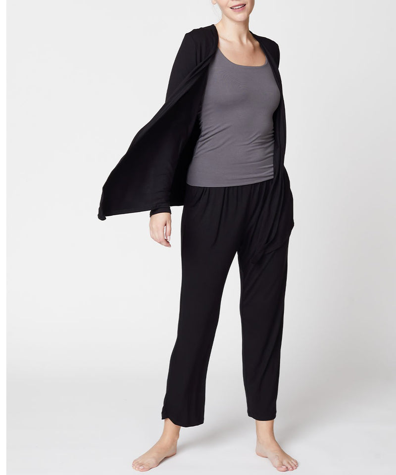BAMBOO SIMPLE TIE FRONT CARDIGAN -BLACK