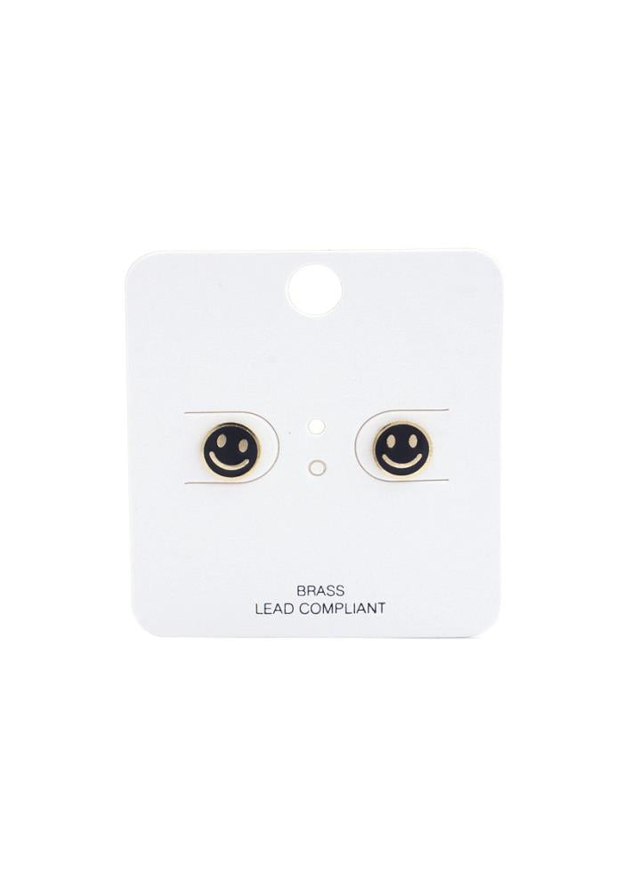 Happy Face Stud Earrings - Black/Gold