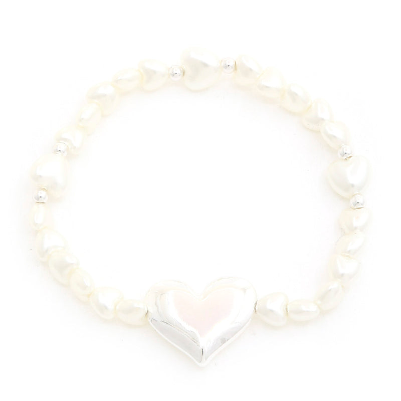 PUFFY HEART BEADED BRACELET - SILVER