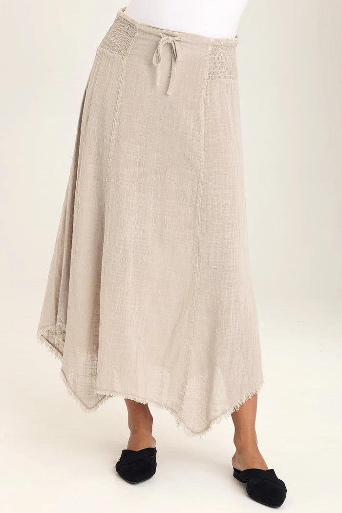 XCVI Wearables Zuri Gauze Handkerchief Casual Midi Skirt  in Ripple Pigment
