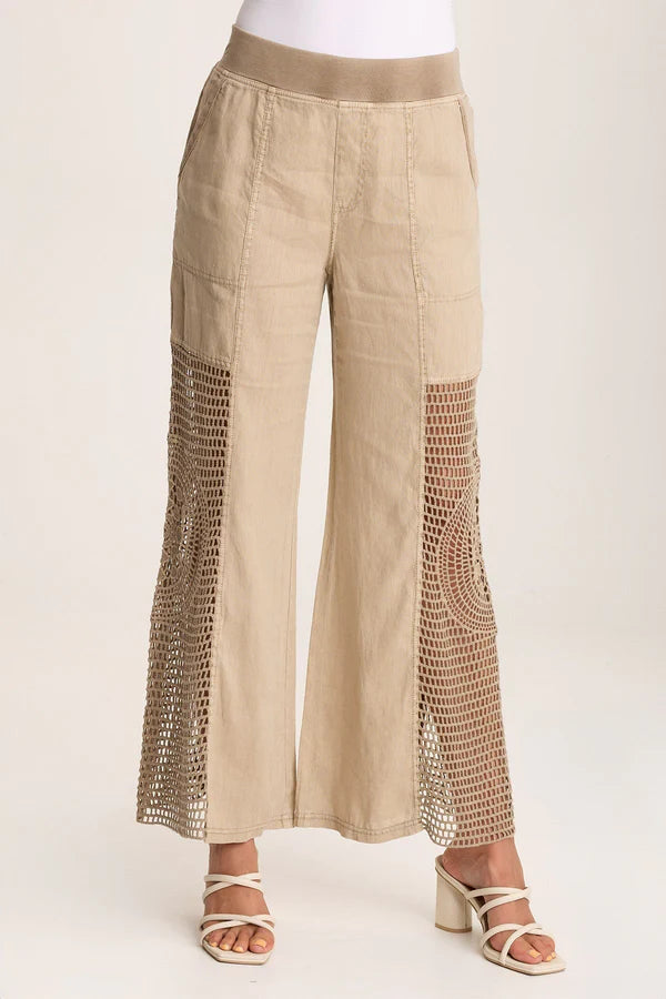 XCVI Tangent Linen/Crochet Wide Leg Pant Tanglewood Pigment