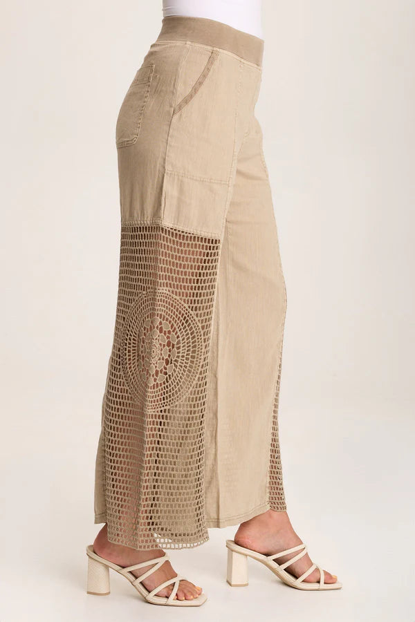 XCVI Tangent Linen/Crochet Wide Leg Pant Tanglewood Pigment