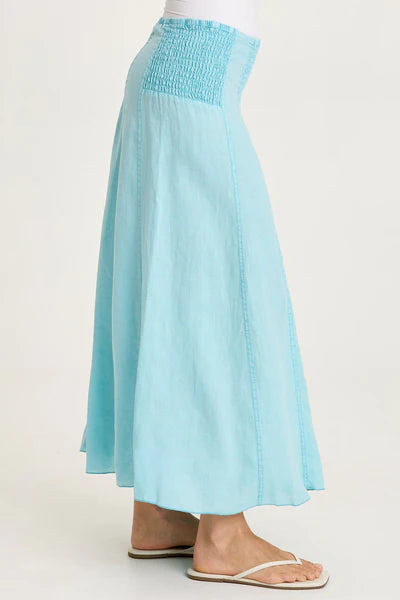 XCVI Blake Linen Smocked Skirt/Dress  in Mermaid Tail Pigment